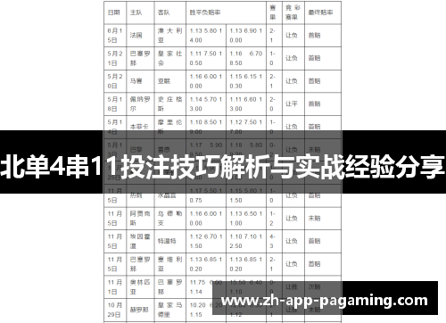 北单4串11投注技巧解析与实战经验分享