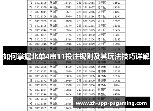 如何掌握北单4串11投注规则及其玩法技巧详解